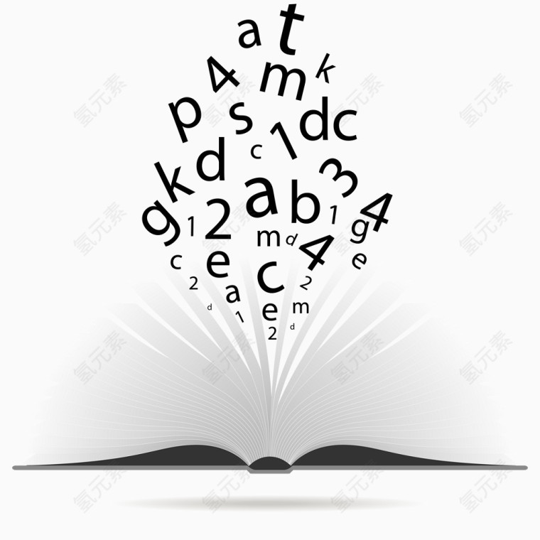 敞开的书本与字母矢量素材