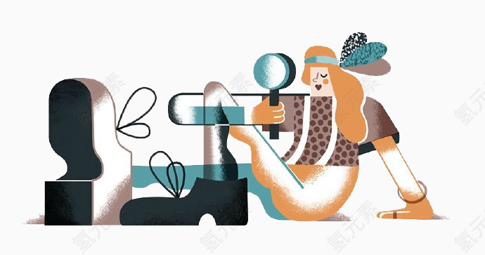 拿着放大镜的女人