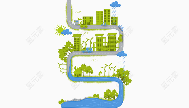 矢量ppt素材房屋树木