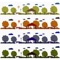 彩色节奏公园场景手绘绿化