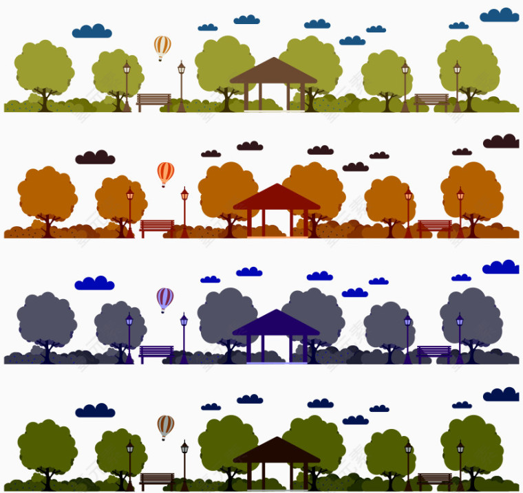 彩色节奏公园场景手绘绿化