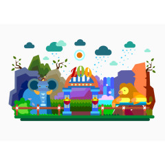矢量动物园卡通创意图