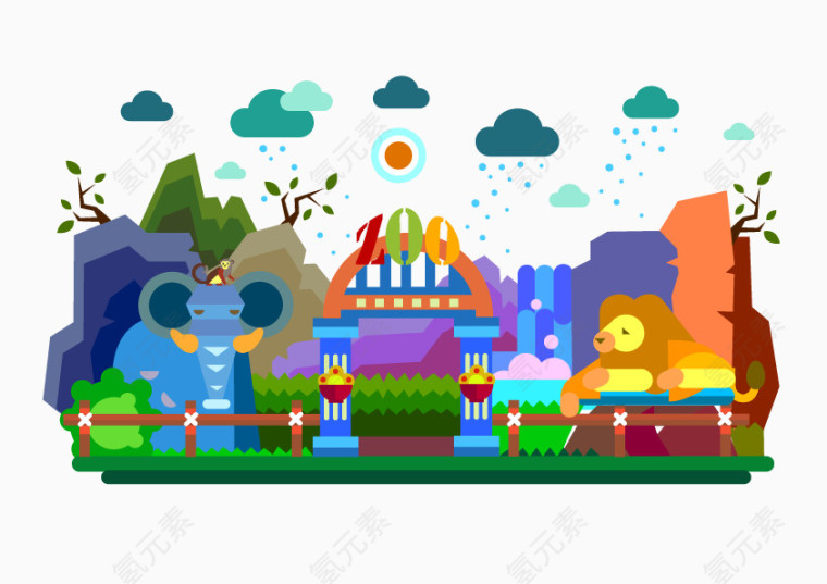 矢量动物园卡通创意图