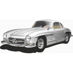 卡通手绘银色奔驰跑车