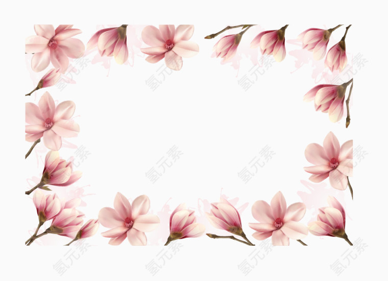 矢量粉色玉兰花边框