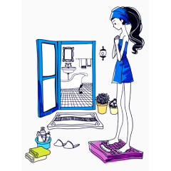 女生准备洗澡插画