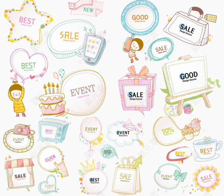 淡雅彩色销售标签矢量素材