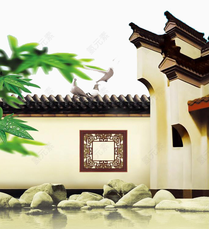 中式屋檐建筑素材