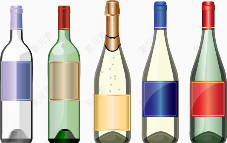 矢量手绘彩色酒瓶