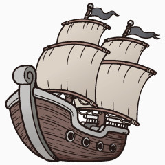 卡通手绘的海盗船素材