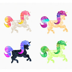 4款水彩绘独角兽矢量