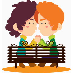 矢量手绘长椅上的情侣