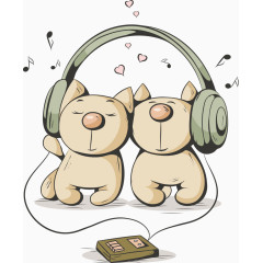矢量两只小狗听音乐