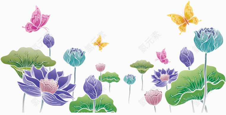 清新手绘花草背景矢量图案