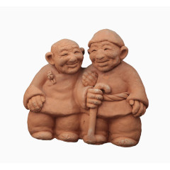 泥塑相扶的老人