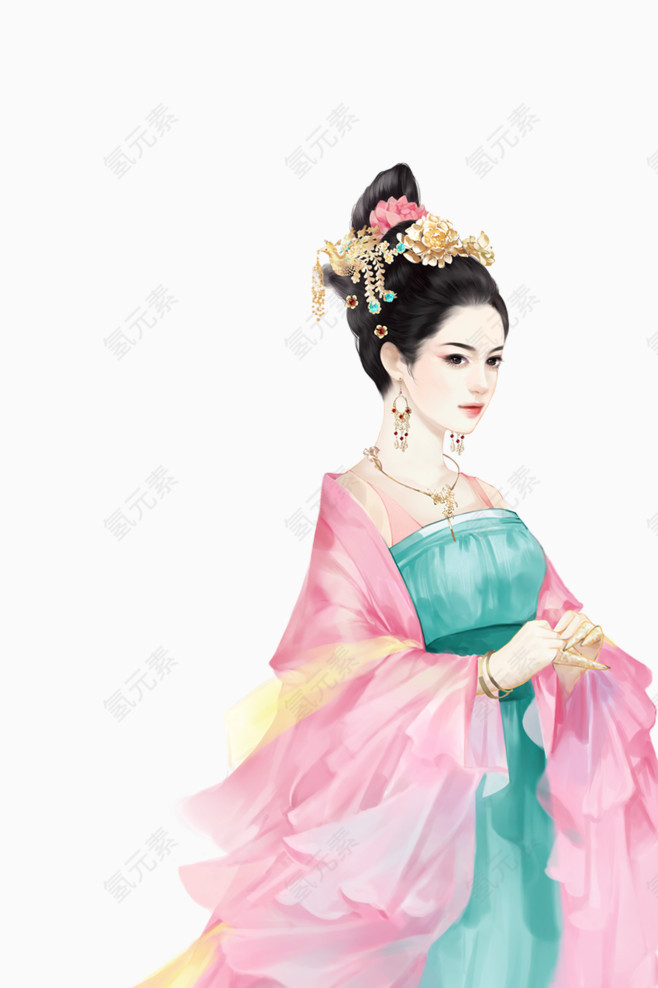 手绘古风插画古装王妃