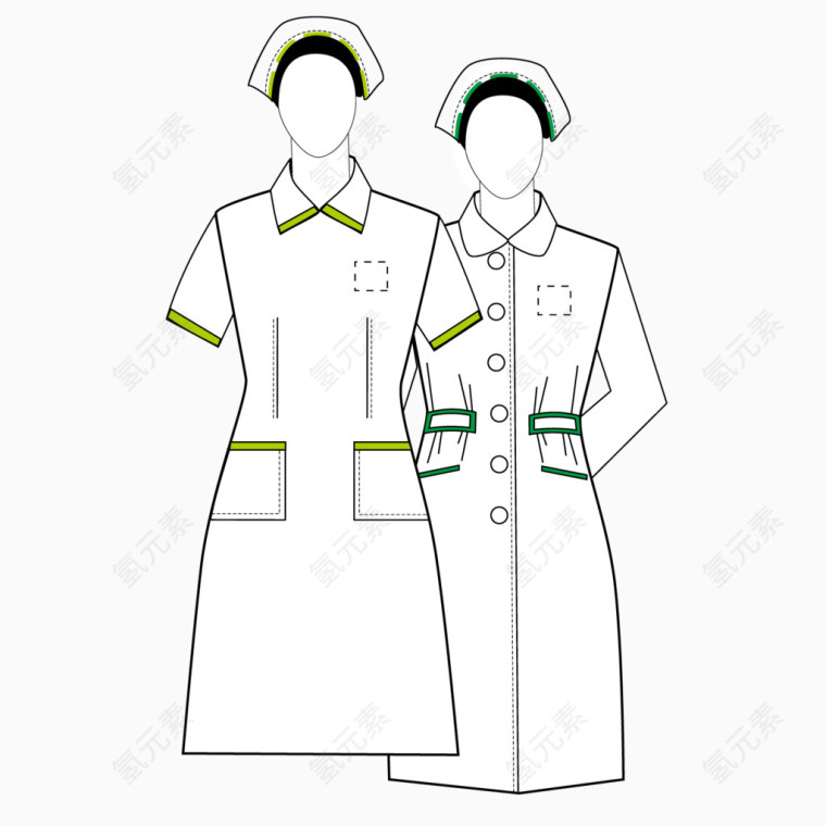 矢量黑色线条护士服装