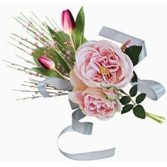 白色丝带粉色玫瑰花朵