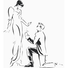 黑色绘画求婚PNG免抠素材