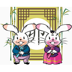 竹子前面的矢量兔子