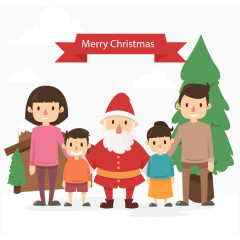 一家人和圣诞老人合影