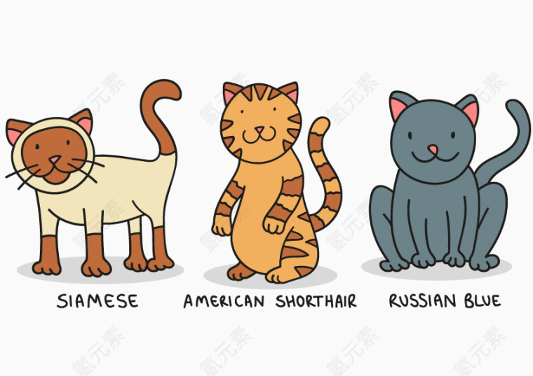 手绘可爱猫咪动物矢量图