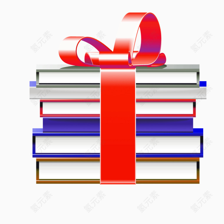彩色卡通书籍红色丝带