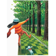 散布在林间小道的女孩