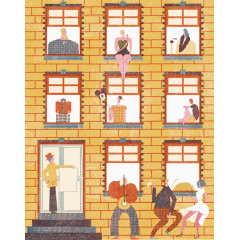 手绘楼房窗台情景