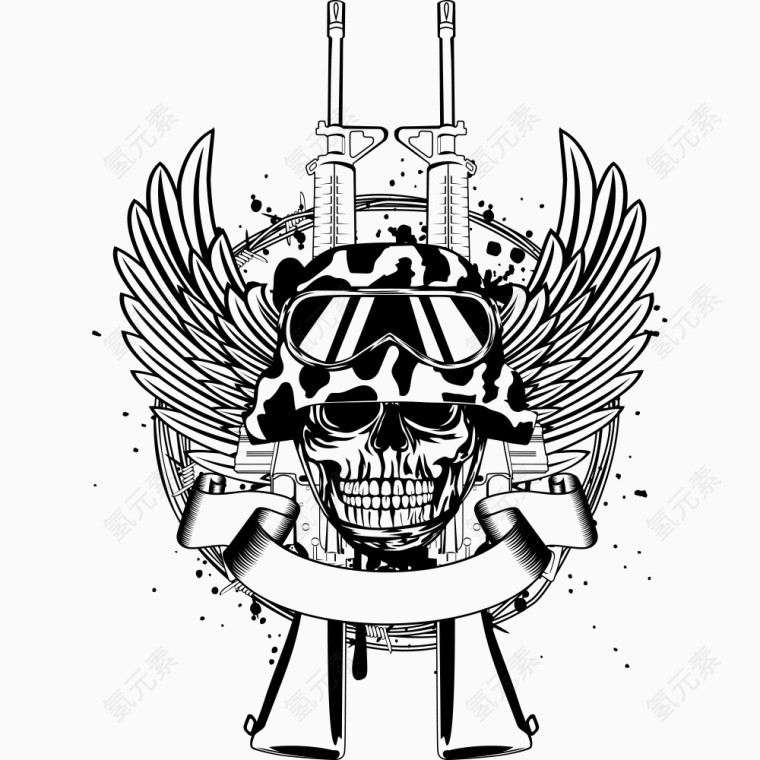 矢量黑色骷髅印花