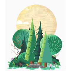 手绘水彩风树林插画