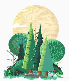手绘水彩风树林插画