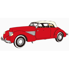 欧式红色矢量卡通古典老爷车