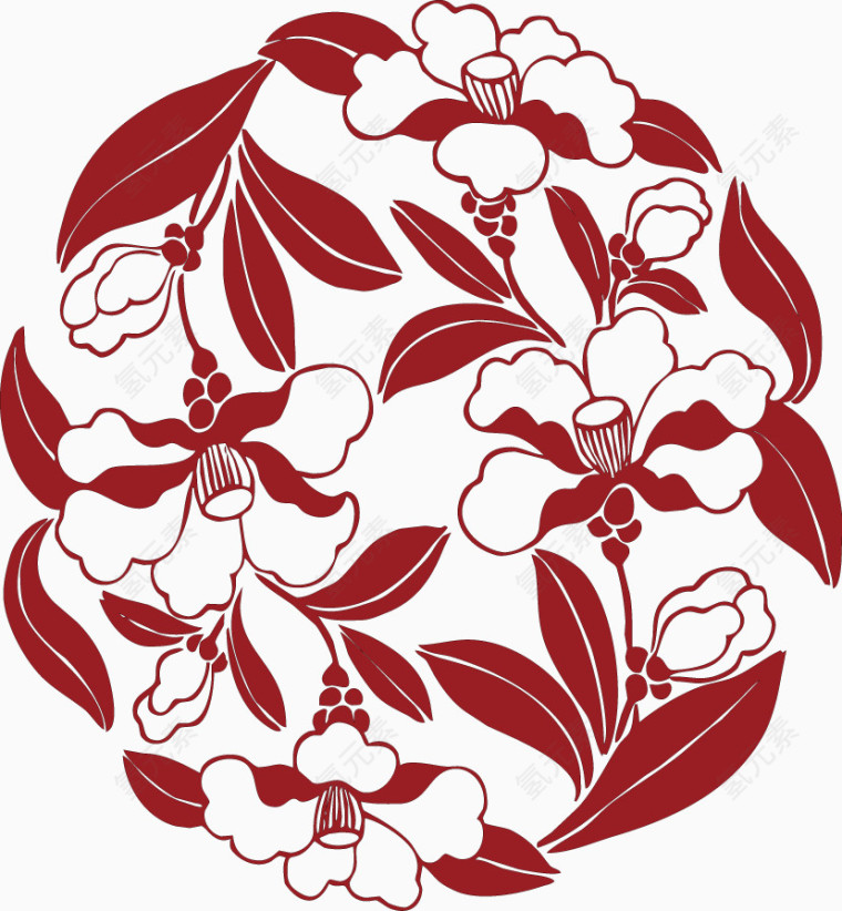 红色中国春节花纹