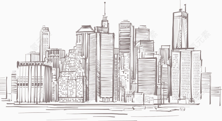 手绘曼哈顿城市建筑
