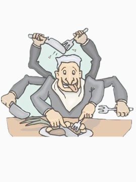 急忙吃饭的男人