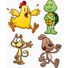 矢量卡通小动物素材小鸡乌龟