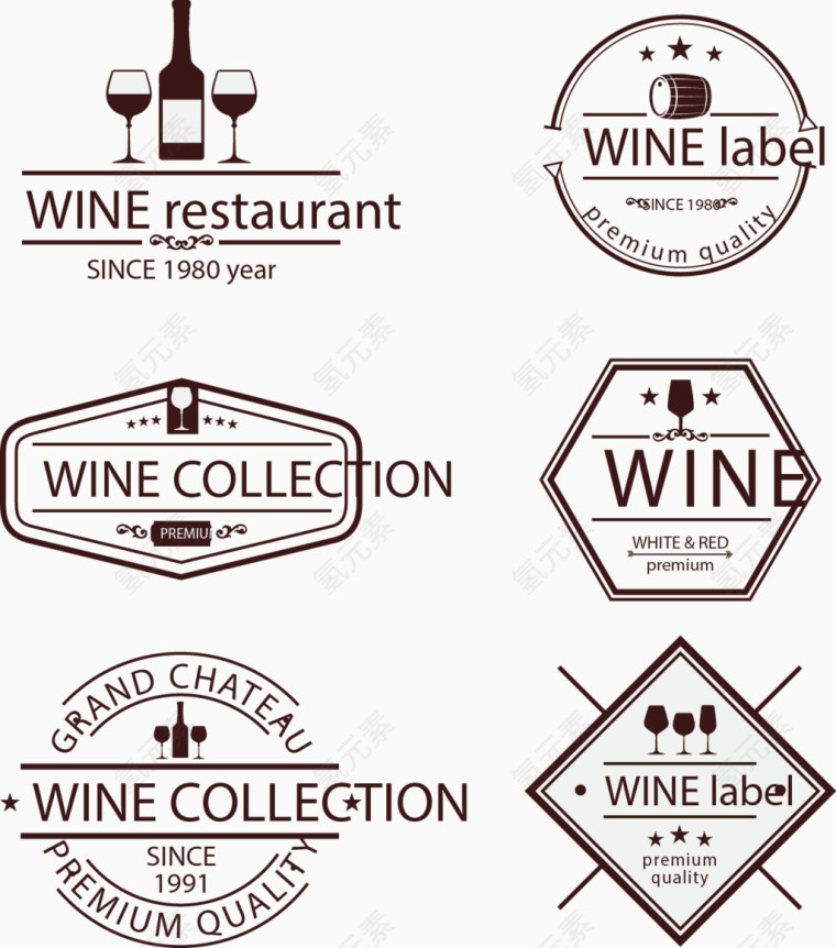 矢量手绘红酒LOGO合集
