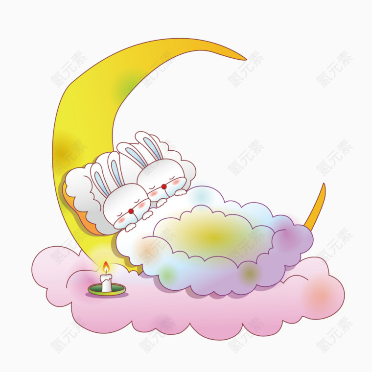 点着蜡烛在月亮上睡觉的兔子