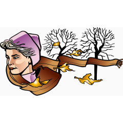 卡通手绘女人头像紫色帽子