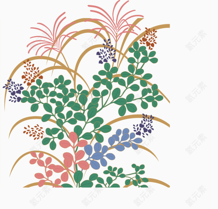 矢量浮世绘风格花卉