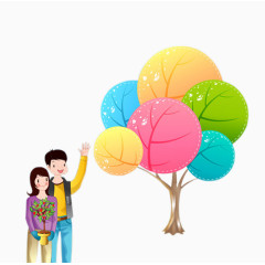 情侣植树植树节元素