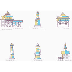 6款灯塔海边建筑矢量图