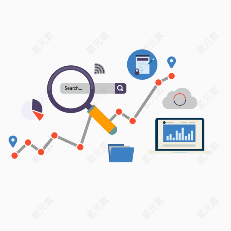矢量放大镜和数据分析图