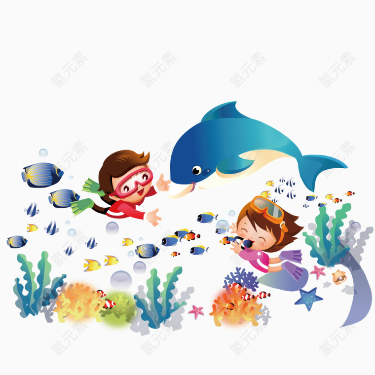 在海底潜水的小孩