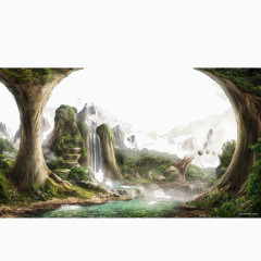 高山云雾童话世界插画