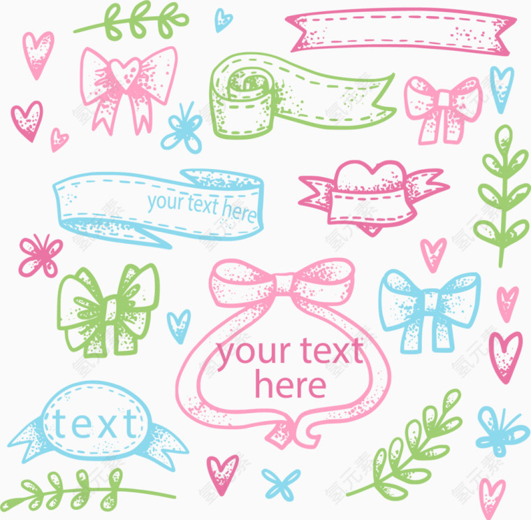 小清新手绘春天装饰蝴蝶结