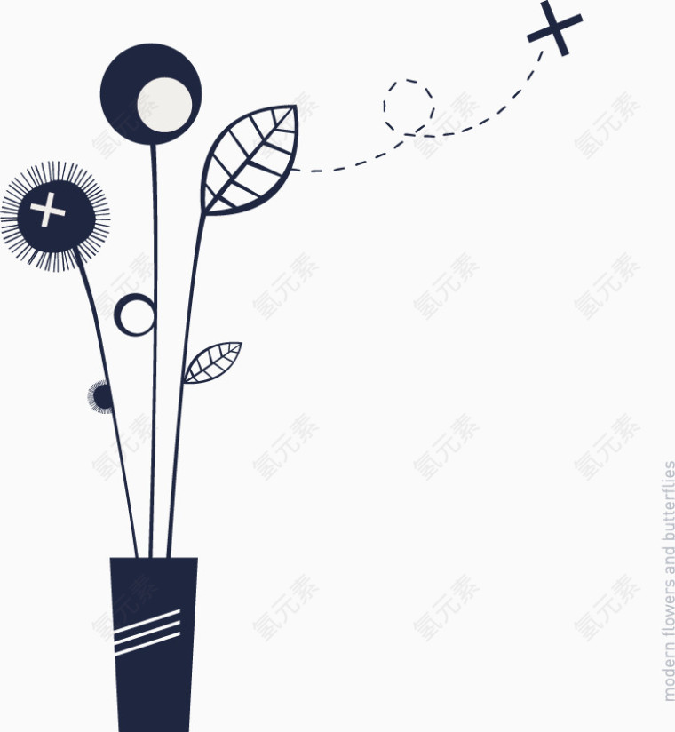 矢量现代花卉和蝴蝶