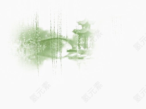 湖边小桥亭子插画