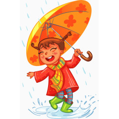 矢量手绘撑伞的小女孩